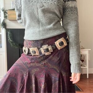 Vintage Brighton Silver Heart Conch Belt Black Woven